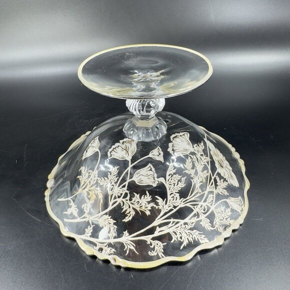 1950s HEISEY ORCHID Footed Pedestal Dish Bowl Silver Overlay Manganese 365nm UV - Picture 10 of 16